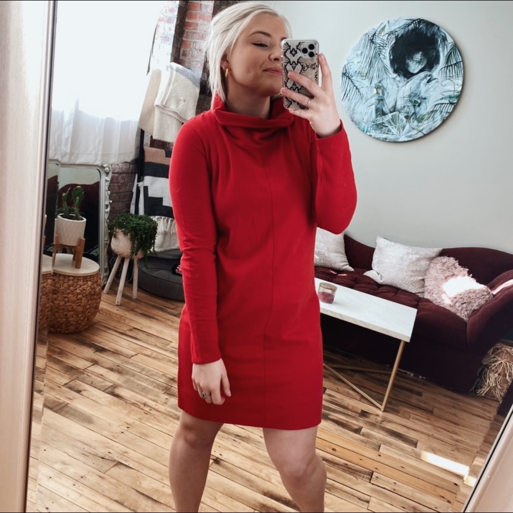 J.Jill Red Mock Neck Fleece Sweater Dress